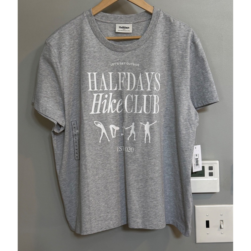 HALFDAYS Hike Club‎ Graphic T Shirt Heather Grey XL TG Women Let's Get Outside